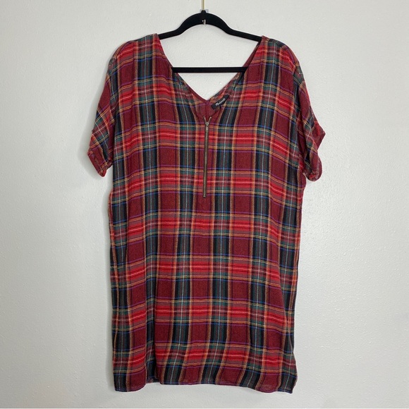 Madewell red plaid zipper detail shift dress XXS - Picture 2 of 9